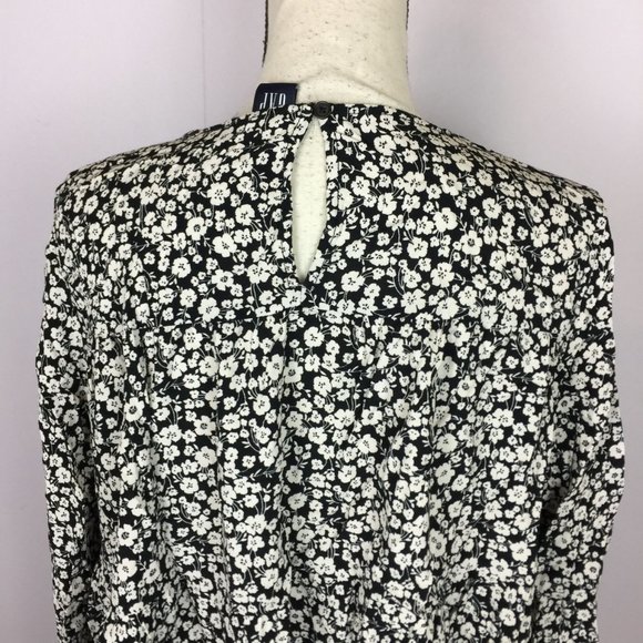 GAP Blouse Tiered Top Size L Womans Black White Floral Rayon 3/4 Sleeve Keyhole - Picture 7 of 15